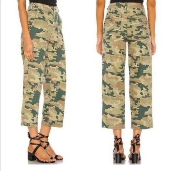 Free People Size 24 Remy Camo Print Jeans High Rise Wide Leg Cargo Pants Pockets - Picture 2 of 12